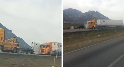 Cierran carretera Saltillo-Monterrey; accidente de tráileres causa filas