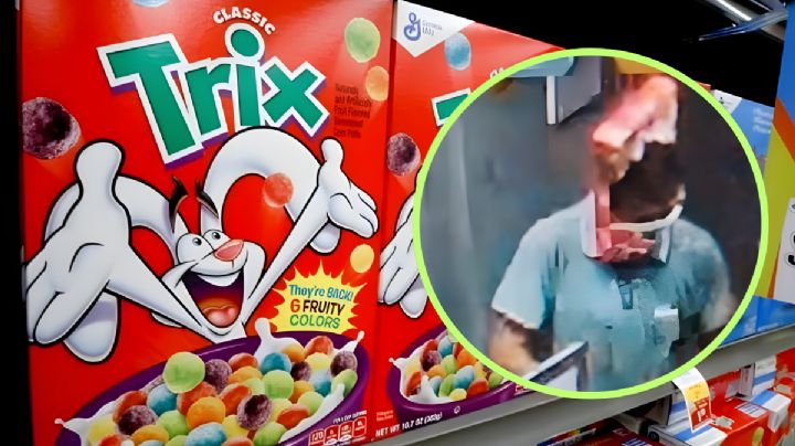 Cae el ‘Trix’, ladrón que ocultaba su cara con una caja de cereal; robaba con su pareja | VIDEO