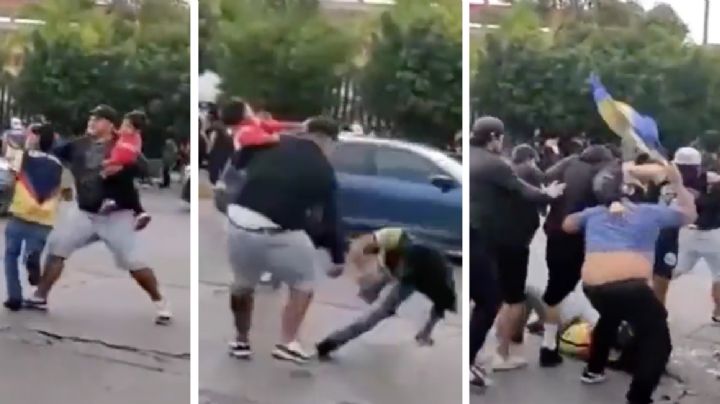 VIDEO: Aficionado con su bebé en brazos patea en el suelo a seguidor del América