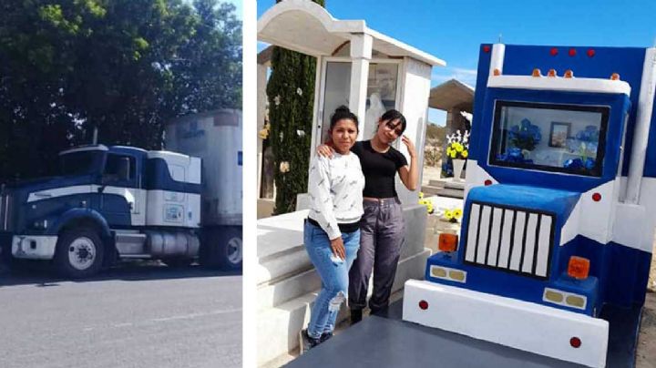 Le cumplen a su papá camionero y le construyen réplica de su trailer en la tumba