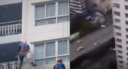 VIDEO: Mujer corta la cuerda de dos pintores que trabajaban en edificio