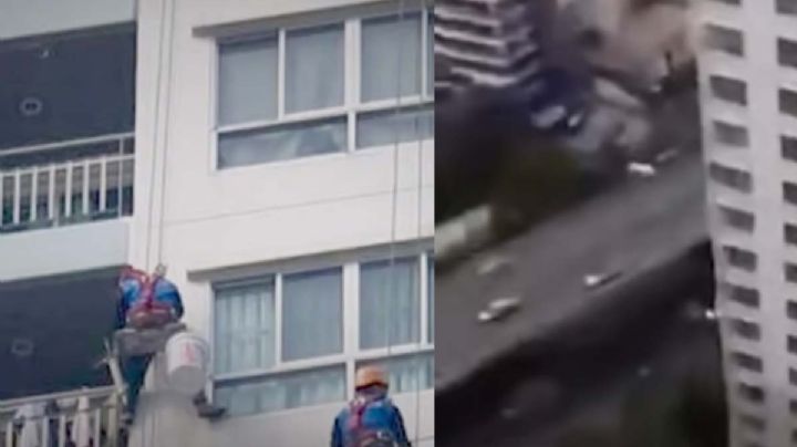 VIDEO: Mujer corta la cuerda de dos pintores que trabajaban en edificio