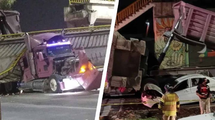 VIDEO: Puente peatonal cae y aplasta a tráiler y a un auto en la autopista México-Texcoco