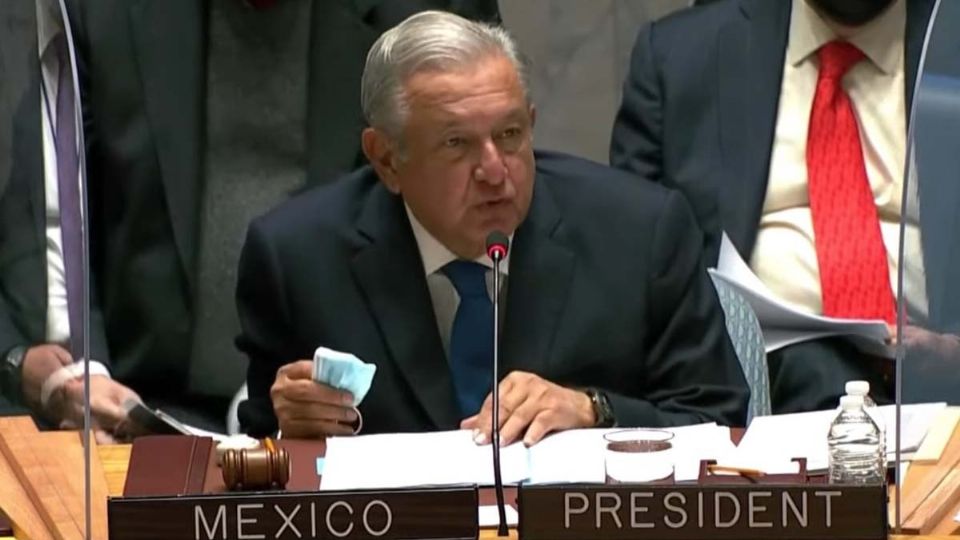 El presidente se encuentra hablando ante el Consejo de Seguridad de la Organización de las Naciones Unidas