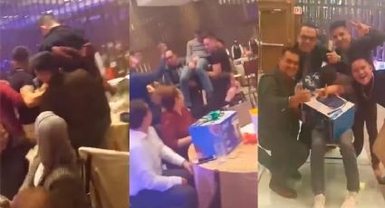 VIDEO: Termina borracho en posada del trabajo; lo cargan para que recoja su premio de la rifa