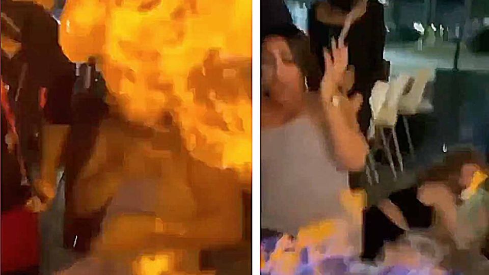 Los turistas de la mesa fueron alcanzados por el fuego pero la estadounidense se llevó la peor parte