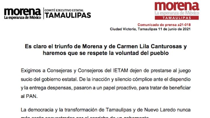 Triunfo de Carmen Lilia es contundente y legítimo; lo vamos a defender: Morena