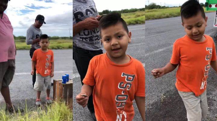 TIERNO VIDEO: Mientras adultos hacen rapiña, niño compra naranjas a trailero que volcó camión