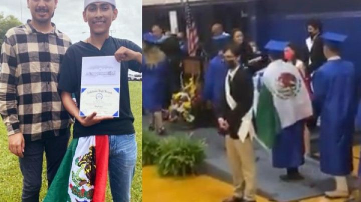 Entregan diploma a estudiante que portó la bandera de México en ceremonia de graduacion