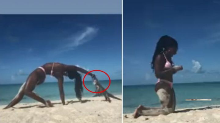 Video viral: Iguana atacó a mujer mientras hacía Yoga en la playa