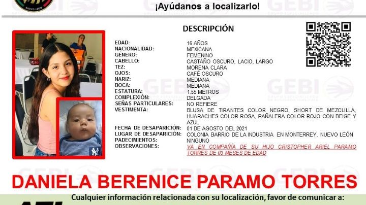 Desaparece joven de 16 años y su bebé en Monterrey