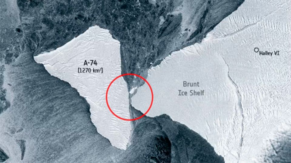 El iceberg de 1,200 kilómetros cuadrados por poco y colisiona con la plataforma Brunt