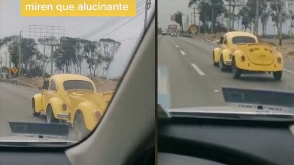 Se puede observar que el vocho de atrás fue tuneado para que quedara únicamente la parte trasera,