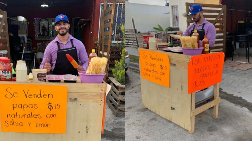 Joven se hace viral por emprender un negocio de elotes.