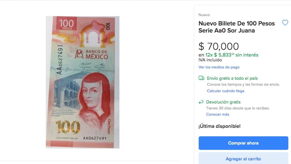 La imagen del billete es sor Juana Inés de la Cruz.