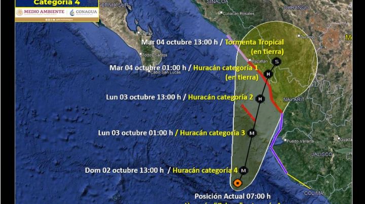 Huracán 'Orlene' se intensifica a categoría 4 frente a Jalisco