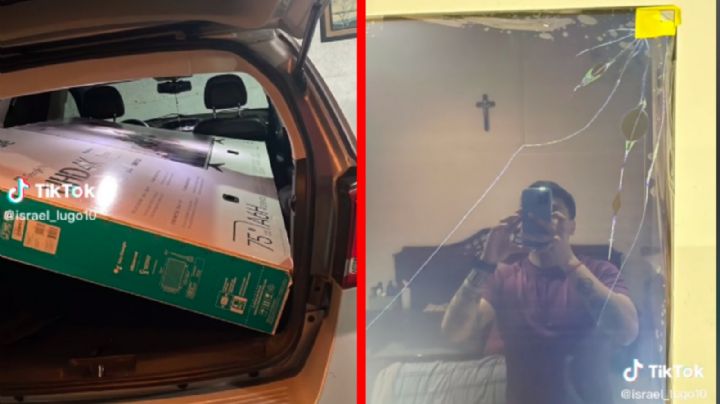 Hombre compra pantalla en el Buen Fin y la destroza por llevarla en auto; así quedó | VIDEO