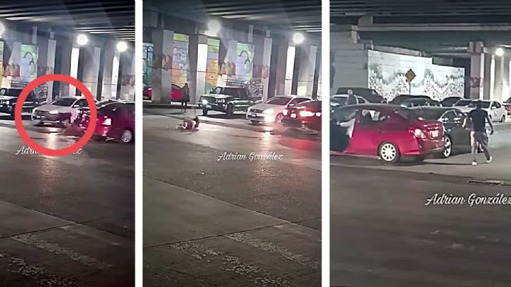 Atropellan varias veces a conductor, pero se vuelve a levantar para seguir peleando  | VIDEO FUERTE