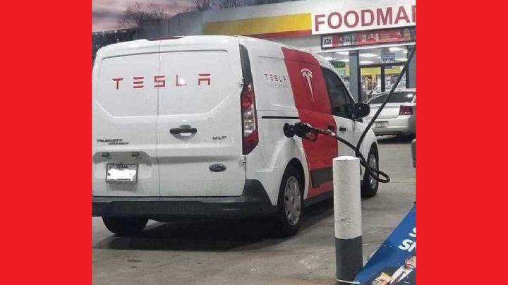 Viralizan foto de vehículo de Tesla... ¡Cargando gasolina!