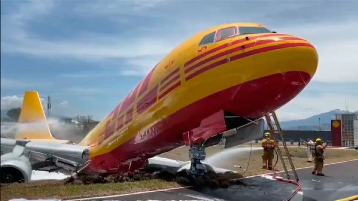 VIDEO: Avión de DHL aterriza de emergencia y se parte en dos