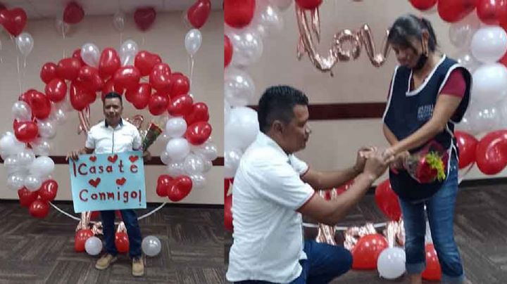¡Qué viva el amor! Trabajadores de maquiladora se comprometen en su centro de trabajo.