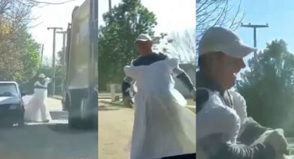 Que elegancia la de Francia: Recolector de basura trabaja con un vestido de novia