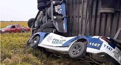 Tráiler aplasta Patrulla: policías estatales salvan milagrosamente la vida