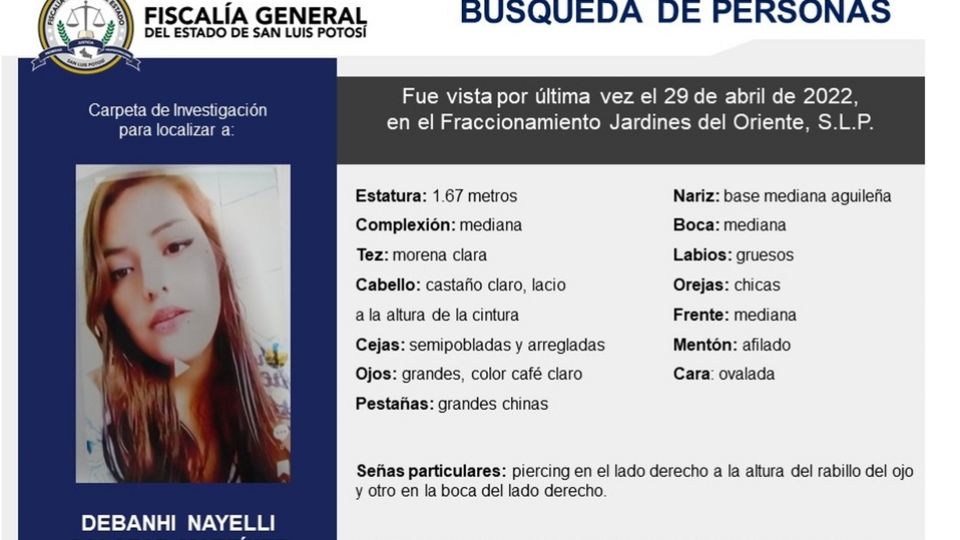 La joven desapareció el 29 de abril en San Luis Potosí