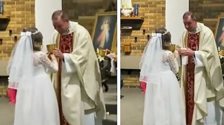 VIDEO: Niña de 7 años le dan el cáliz y no deja gota de vino durante su Primera Comunión