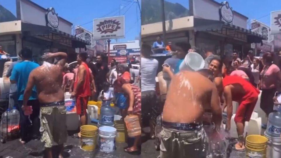 La crítica falta de agua en la región orilla a los pobladores a aprovechar cualquier fuente del vital líquido en donde sea, incluso para darse un 'baño vaquero' en plena vialidad