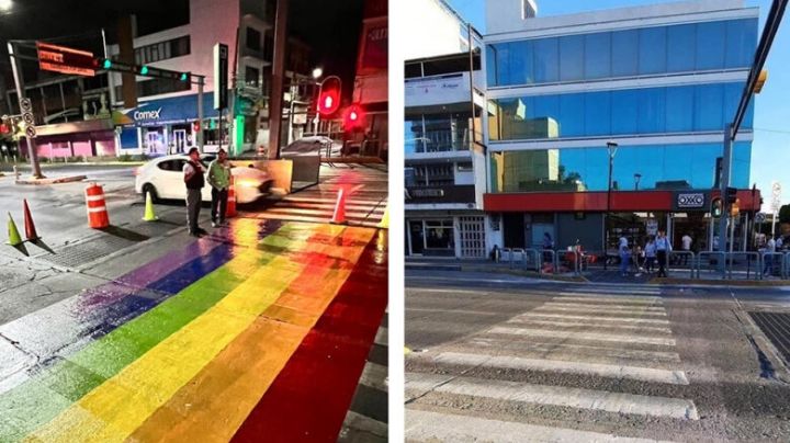 Ni cinco días duró: Gobierno de Guanajuato borra paso arcoíris pintado por la comunidad LGBTTTI+