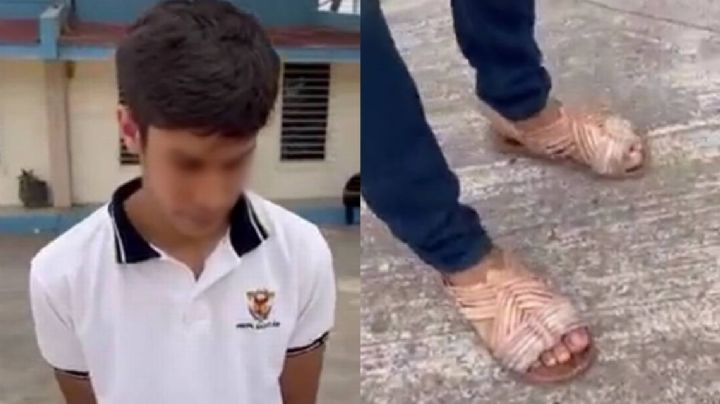 Niño se burló de los tenis de su compañero y papá lo hizo ir en chanclas a la escuela VIDEO