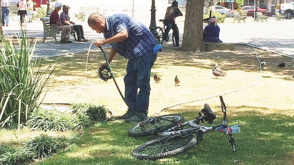 La ciudadanía también recurrió a las mangueras de riego para refrescarse un poco.