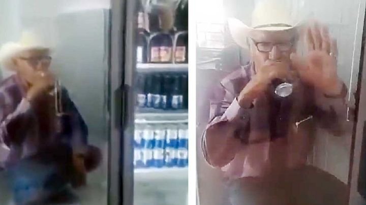 VIDEO Cansado del calor, ranchero de General Terán se encierra en el refri para echarse sus 'chelas'