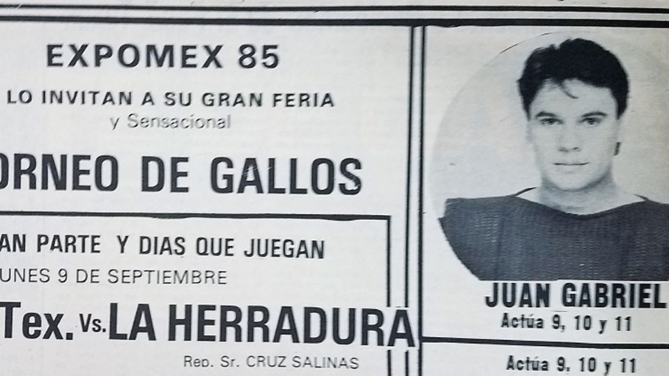 Recorte del anuncio de la presentación de Juan Gabriel en la Feria de Nuevo Laredo en 1985