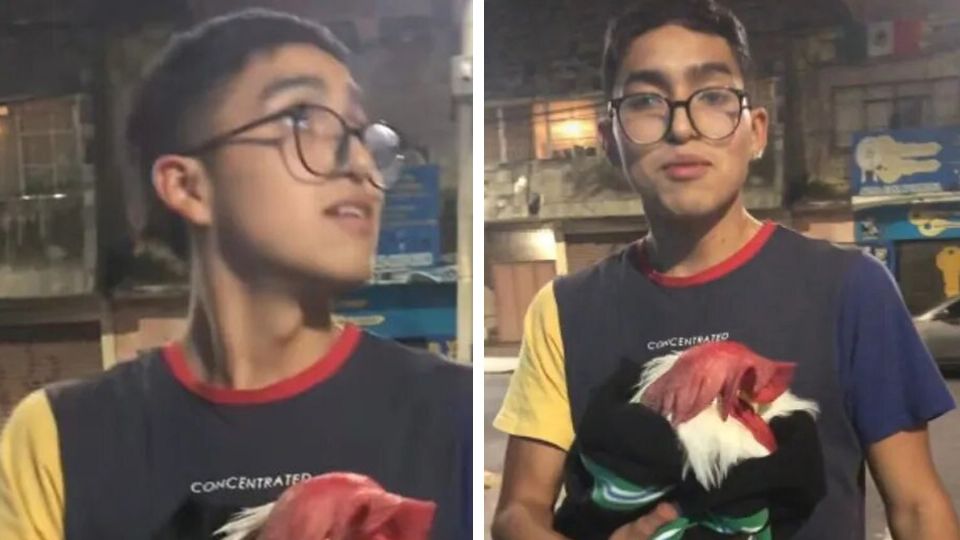 Un joven se hizo viral en redes al evacuar con su gallo tras el sismo en México