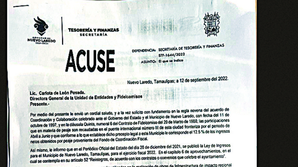 El Gobierno de Tamaulipas tiene una gran deuda con la administración de Nuevo Laredo.