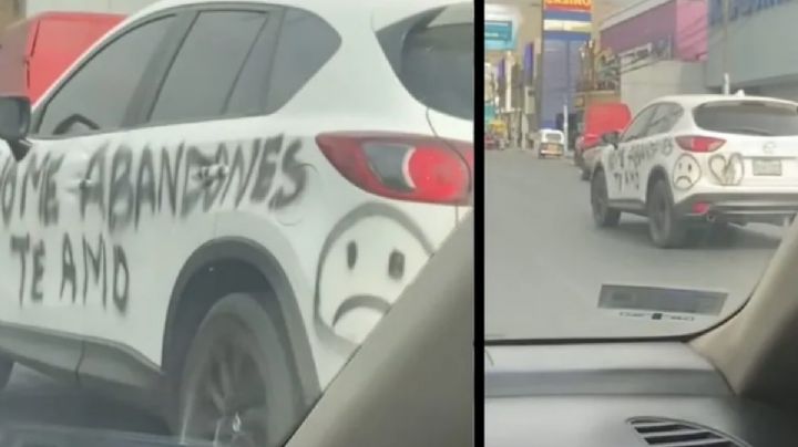 Mujer pinta camioneta de su novio para que no terminen: 'no me abandones' | VIDEO
