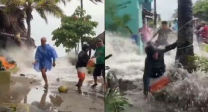 Huracán Lidia: momento exacto en que ola gigante derriba a turistas | VIDEO