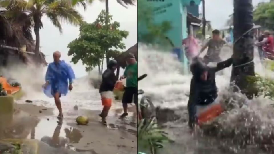 La fuerza de la naturaleza fue presenciada por los protagonistas de este video, quienes terminaron revolcados por el agua de mar