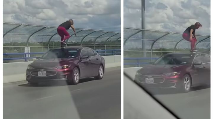 Captan a mujer caminando sobre auto en puente internacional | VIDEO