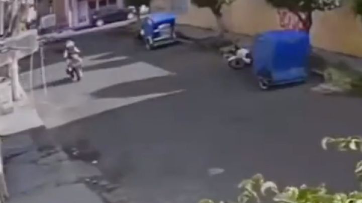 Perro se lanza desde azotea y derriba a motociclista | VIDEO