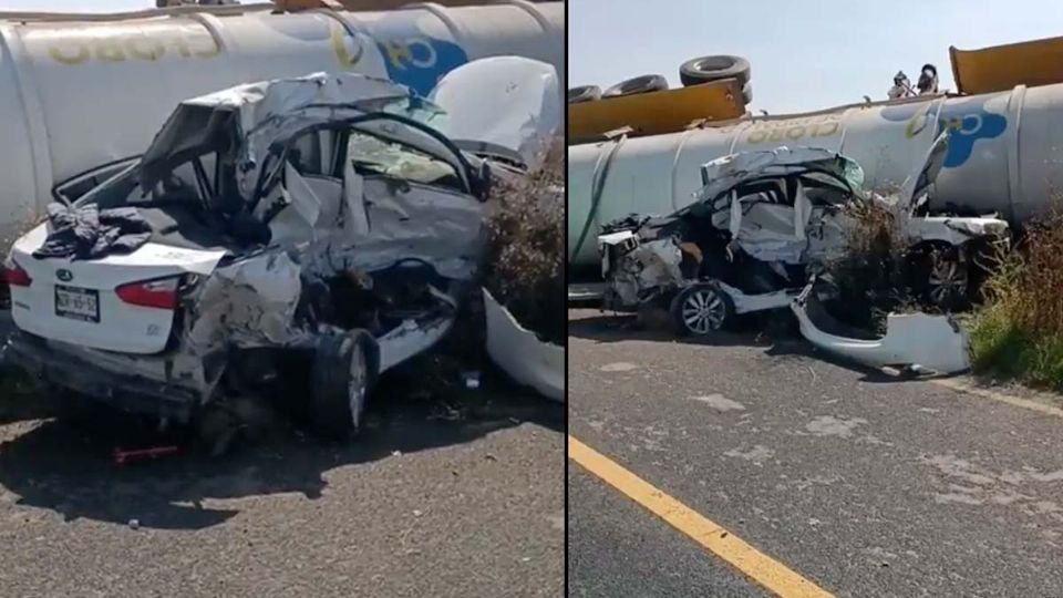 Un traíler despedaza a un auto en carretera, el imprudente chofer murió