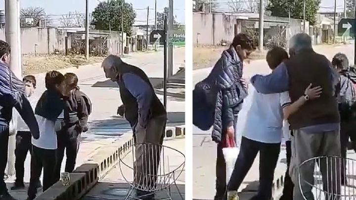 Estudiantes desvían su ruta para platicar con un abuelito que todos los días los espera | VIDEO