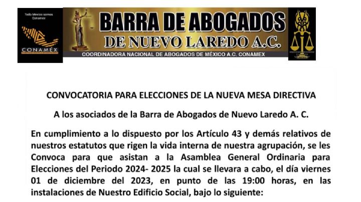 Convocatoria Para Elecciones De La Nueva Mesa Directiva de Barra de Abogados