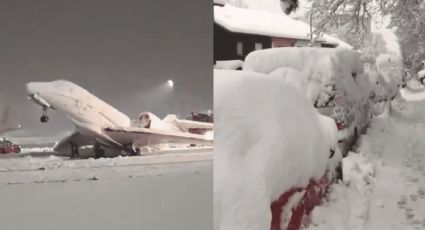 Aviones quedan congelados por intensas nevadas en Alemania | VIDEO
