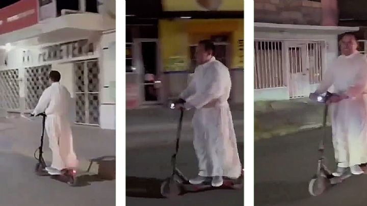 Padrecito de Sabinas usa 'patín del diablo' para llegar a su parroquia | VIDEO