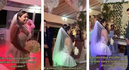 Novia llega a su boda religiosa con minivestido de novia... así reaccionó su prometido | VIDEO