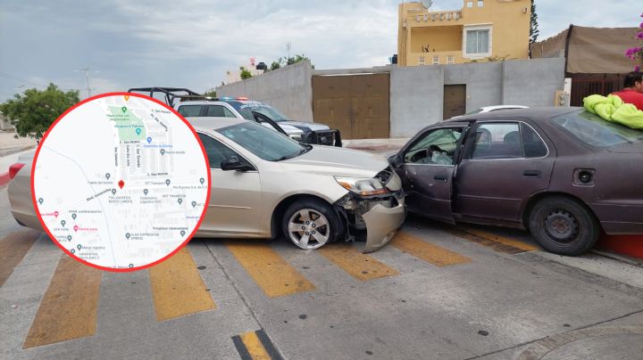 Impactante choque de dos vehículos al poniente de la ciudad; ambos colisionaron de frente