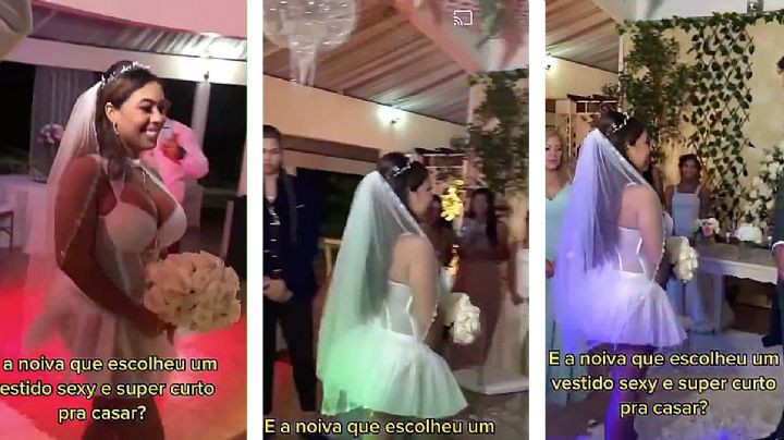 Novia llega a su boda religiosa con minivestido de novia... así reaccionó su prometido | VIDEO